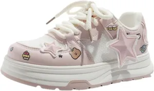 3D Star Patch Chunky Sneakers Women Girl Teens, Mesh, Preppy Y2K Skate Cute Platform Shoes, Height Boost, All Season