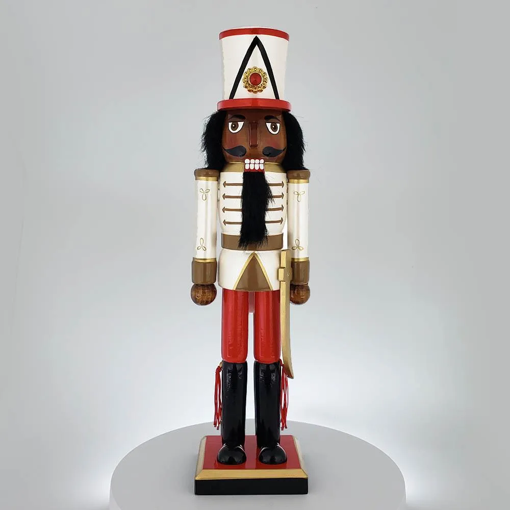 African American Soldier Nutcracker Red White Gold Tall Hat 15 inch