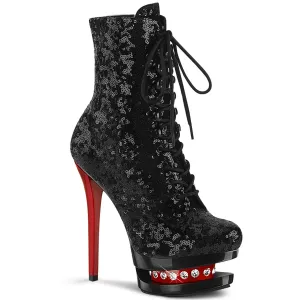 BLONDIE-R-1020 Pleaser Black Sequins/Red Sexy Platform Shoes (Pole Dancing Heels)