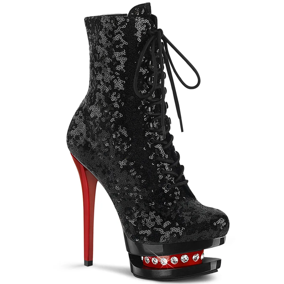 BLONDIE-R-1020 Pleaser Black Sequins/Red Sexy Platform Shoes (Pole Dancing Heels)