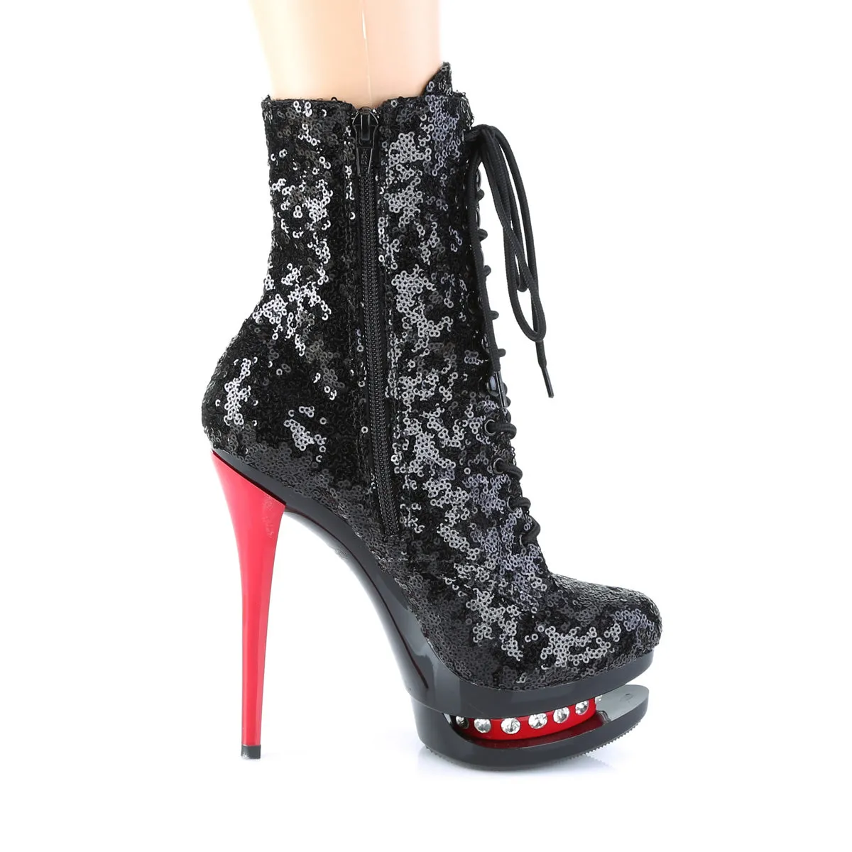 BLONDIE-R-1020 Pleaser Black Sequins/Red Sexy Platform Shoes (Pole Dancing Heels)