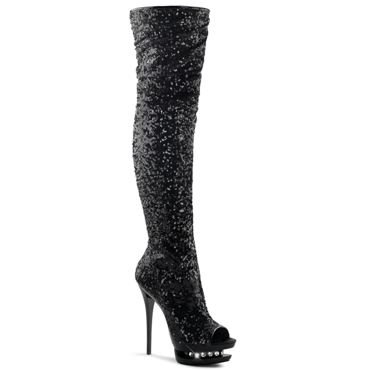 BLONDIE-R-3011 Pleaser Black Sequins Sexy Platform Shoes (Pole Dancing Heels)
