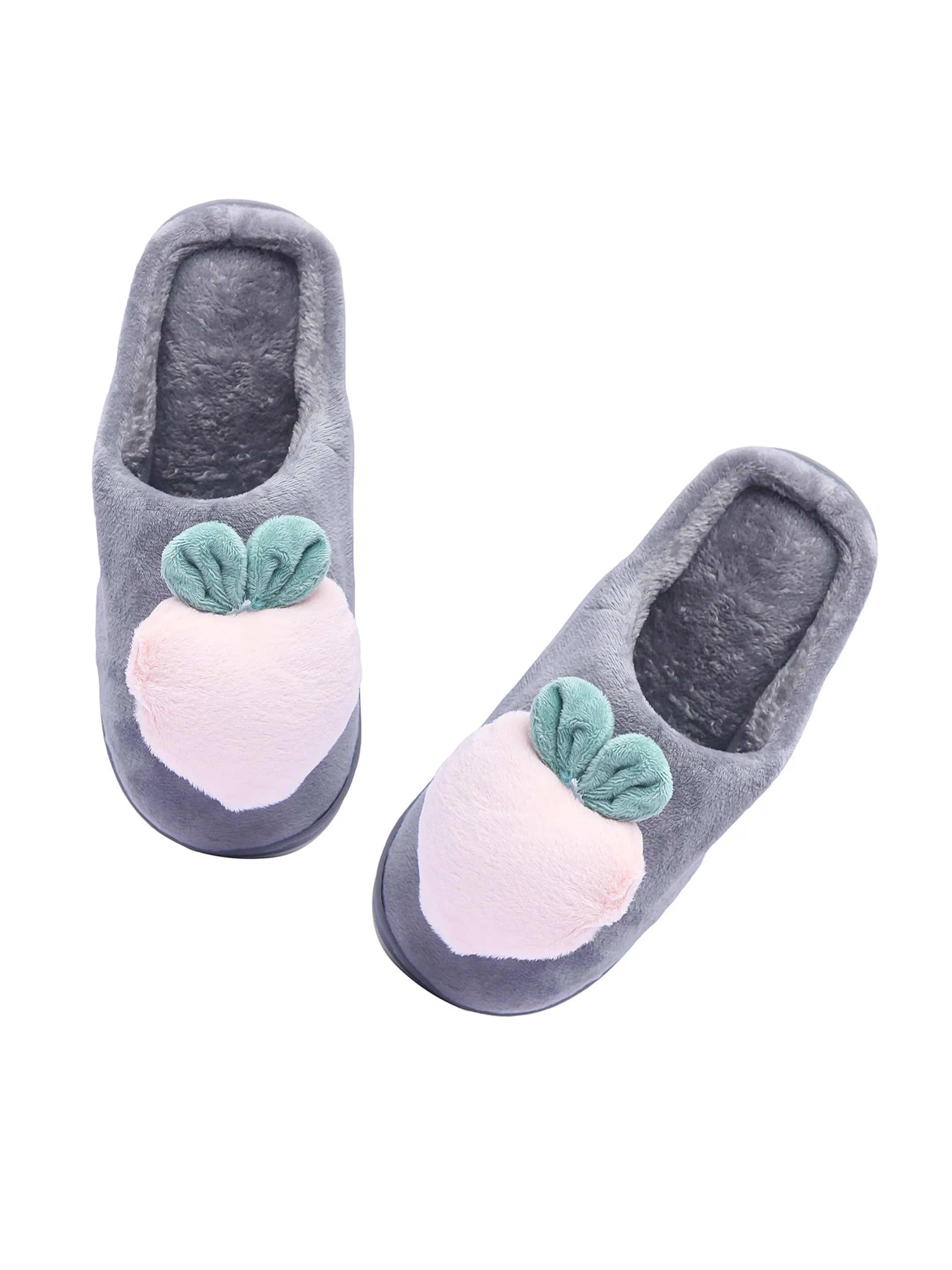 Brauch Women's Grey Fur Heart Apple Winter Slippers