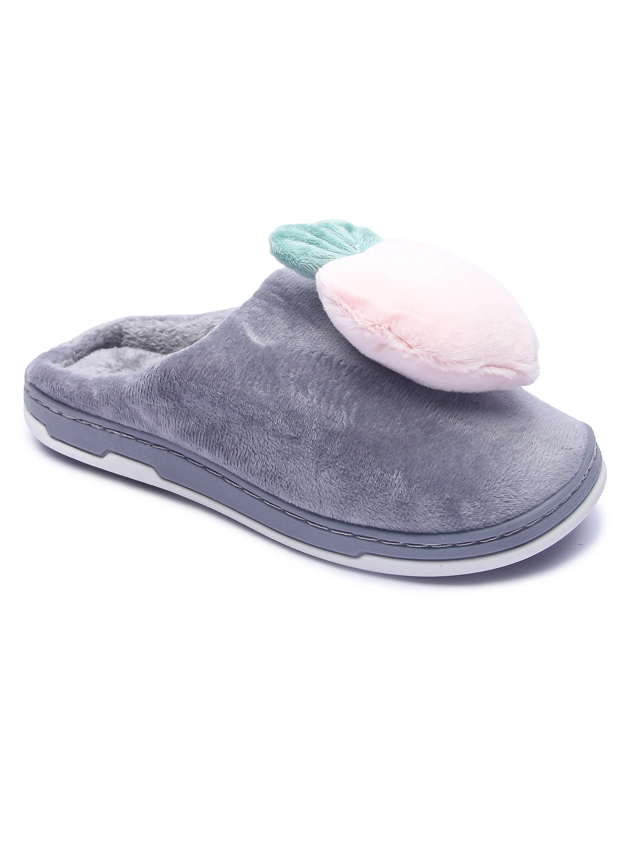 Brauch Women's Grey Fur Heart Apple Winter Slippers