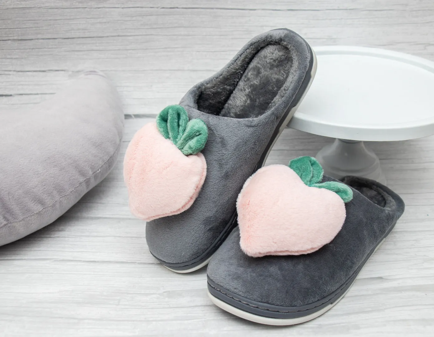 Brauch Women's Grey Fur Heart Apple Winter Slippers