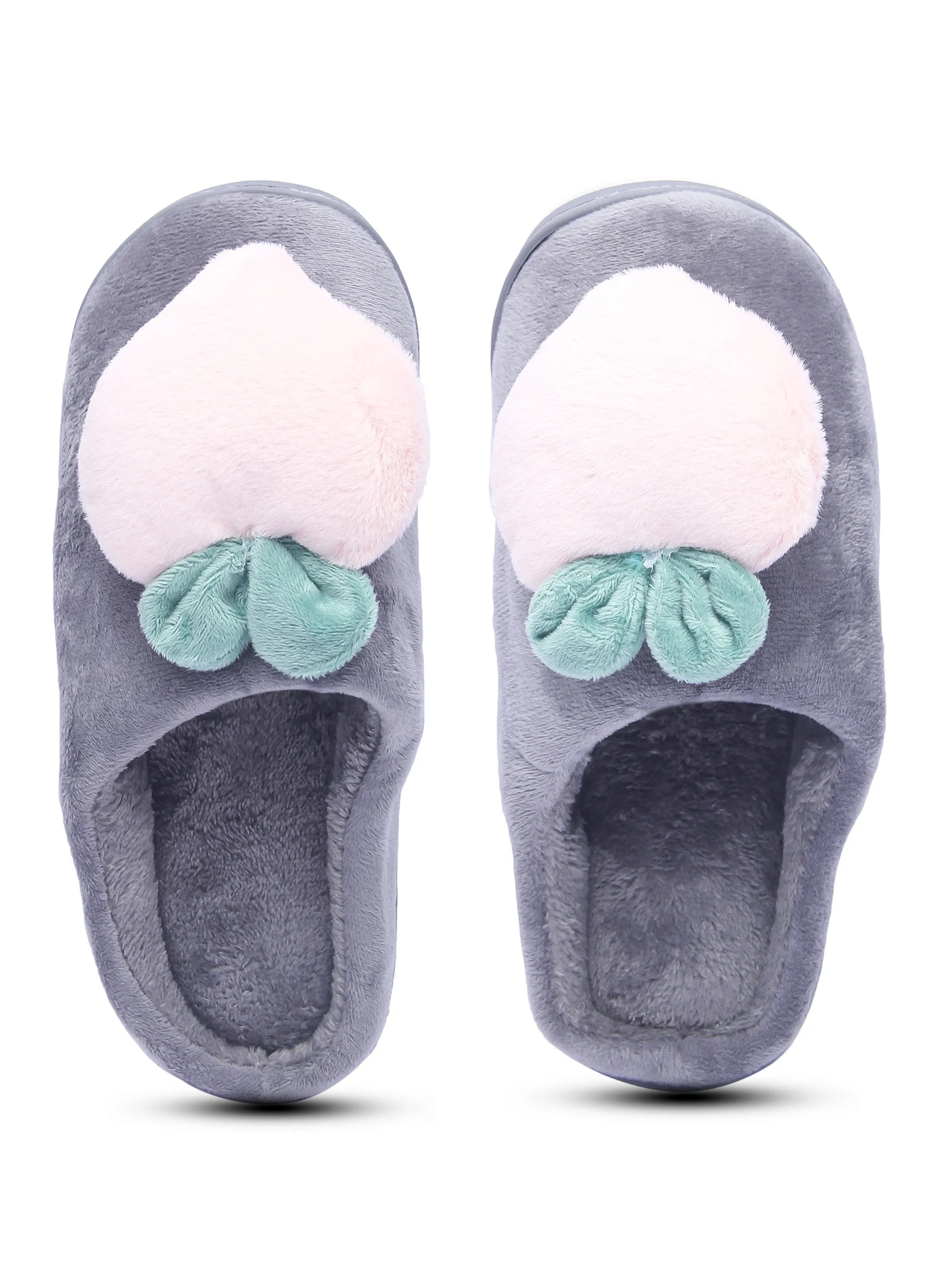 Brauch Women's Grey Fur Heart Apple Winter Slippers