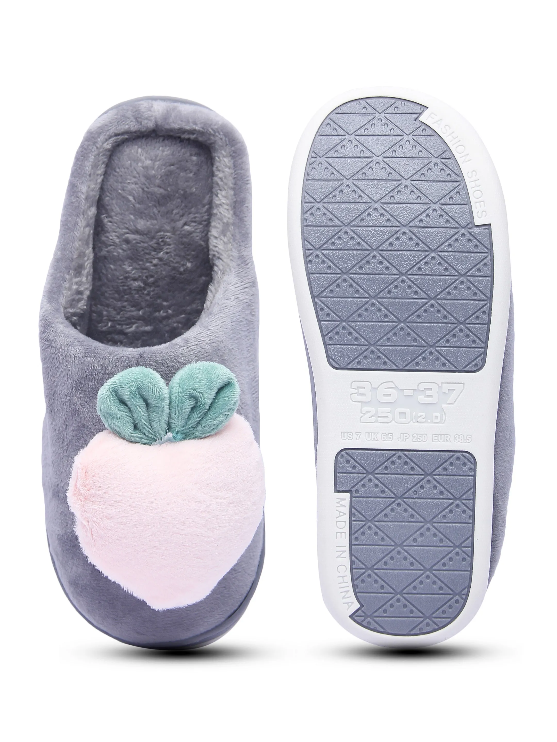 Brauch Women's Grey Fur Heart Apple Winter Slippers