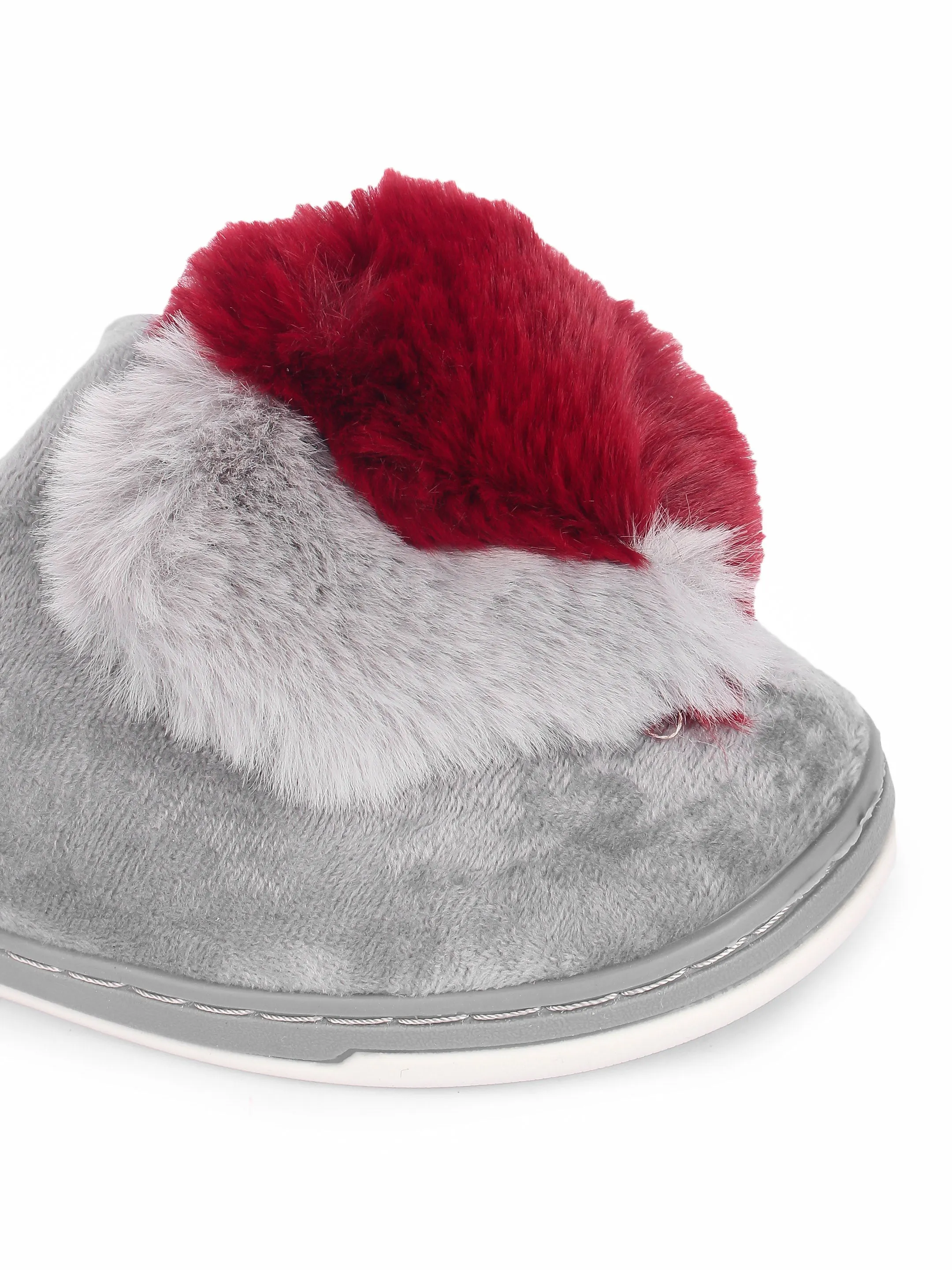 Brauch Women's Grey Heart Furry Winter Slippers