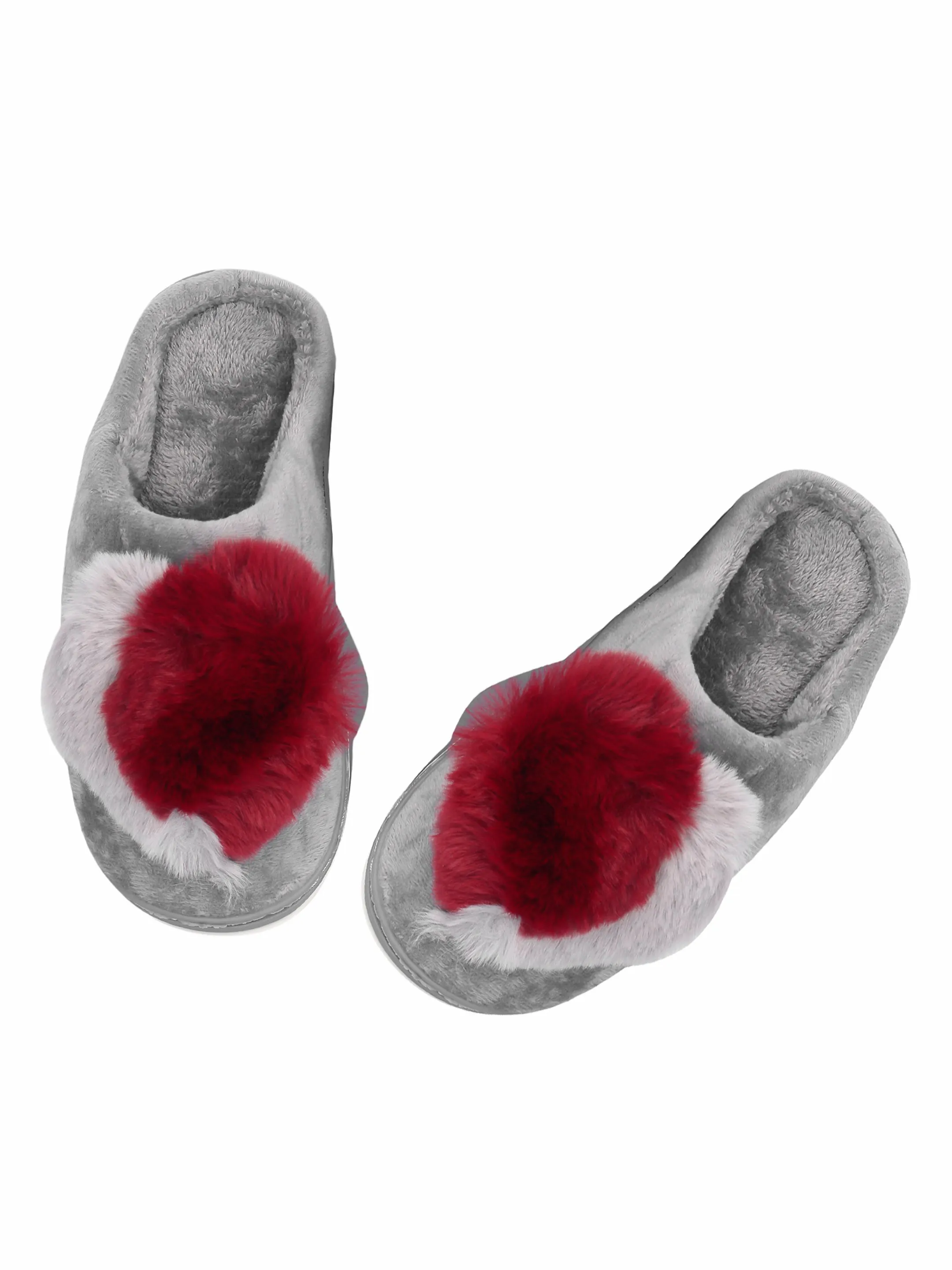 Brauch Women's Grey Heart Furry Winter Slippers