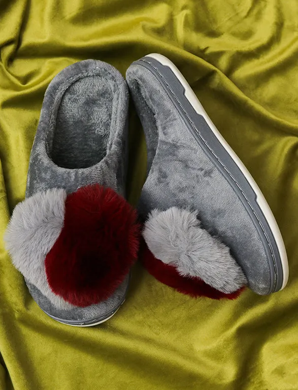 Brauch Women's Grey Heart Furry Winter Slippers