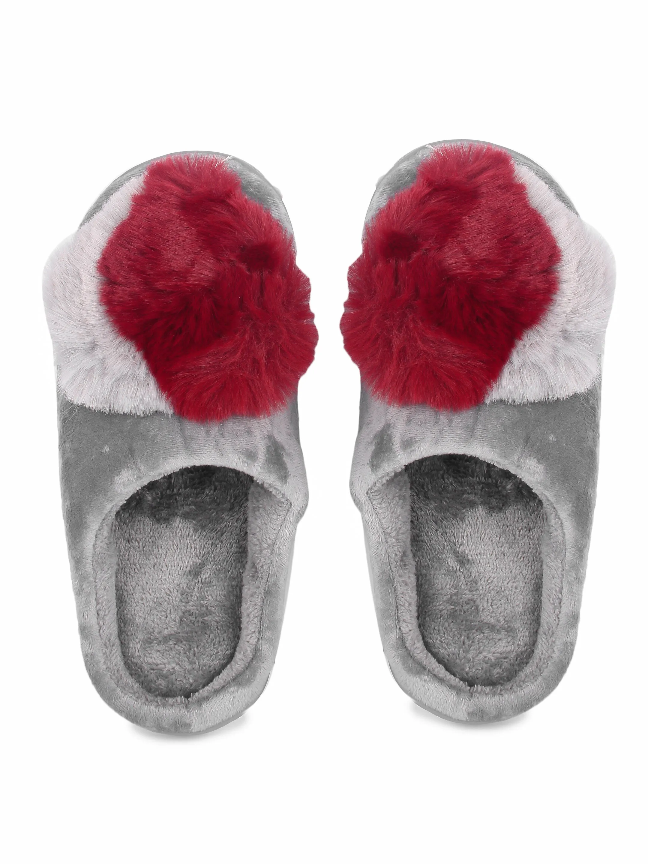 Brauch Women's Grey Heart Furry Winter Slippers