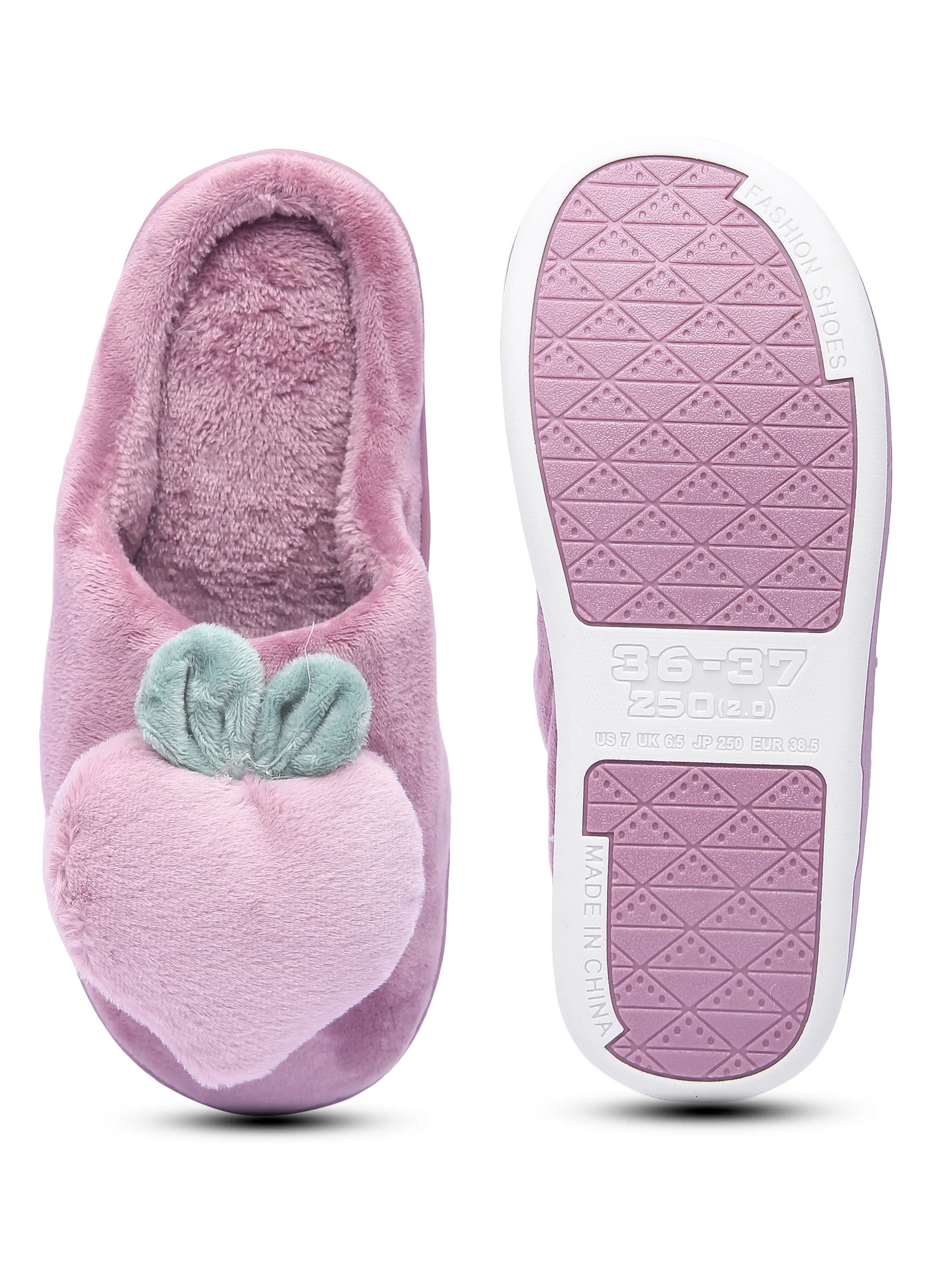 Brauch Women's Purple Fur Heart Apple Winter Slippers