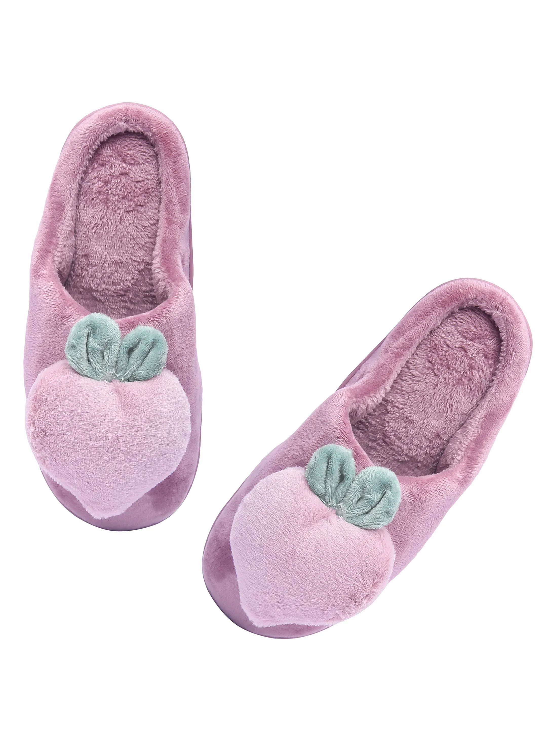 Brauch Women's Purple Fur Heart Apple Winter Slippers