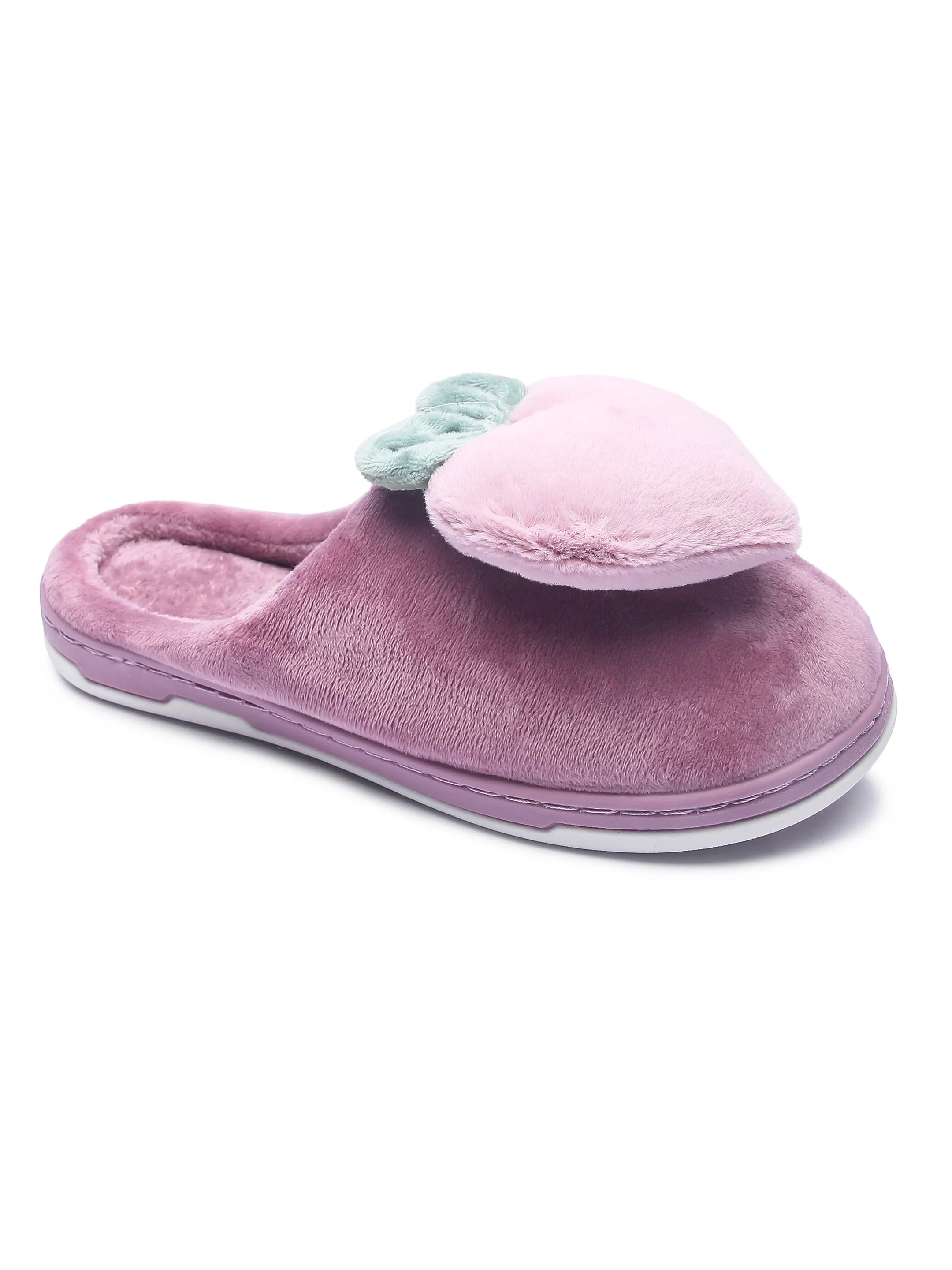 Brauch Women's Purple Fur Heart Apple Winter Slippers