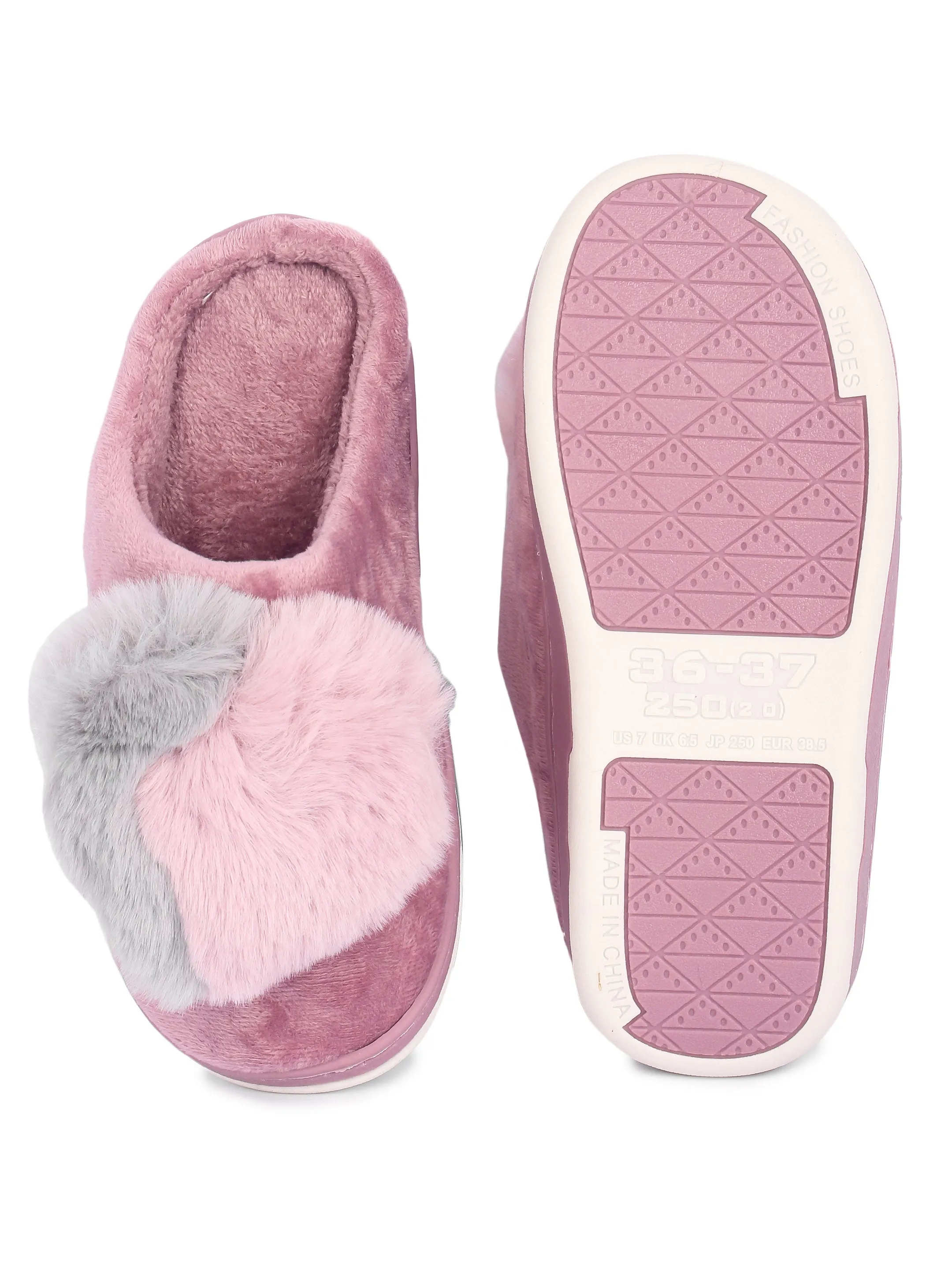 Brauch Women's Purple Heart Furry Winter Slippers
