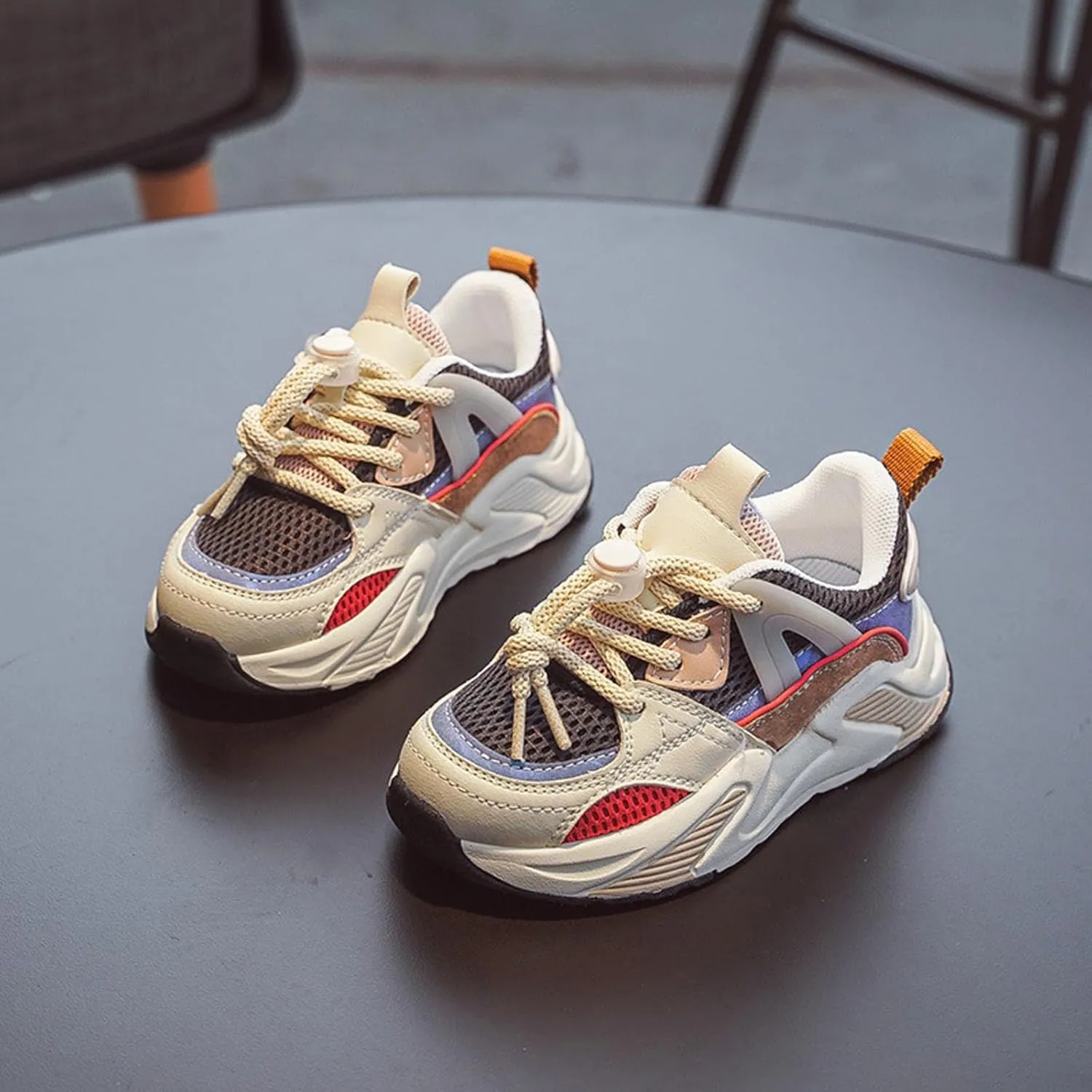 Chunky Sneakers for Toddler Kids Lace Up Sneakers Platform Comfortable Leather Casual Softy Sole Mesh Dad Shoes