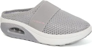Diabetic Air-Cushion Slip-On Walking Shoes Summer Backless Walking Mules Orthopedic Diabetic Slippers Breathable Mesh Air Cushion Shoe Open Back Slip On Shoe Lightweight Slippers with Arch-Support