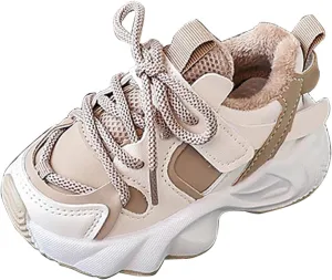 F??r Lined Winter Chunky Sneakers for Girls Kids Fashion Warm Cozy Fleece Lined Comfortable Outdoor Winter Boots