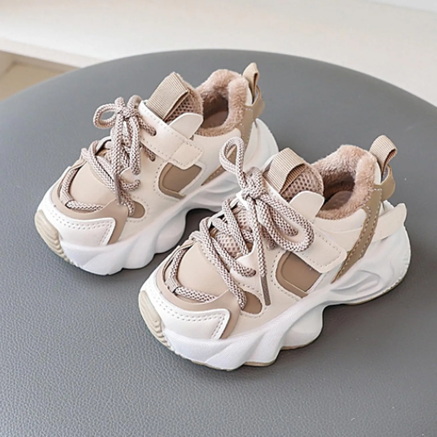 F??r Lined Winter Chunky Sneakers for Girls Kids Fashion Warm Cozy Fleece Lined Comfortable Outdoor Winter Boots