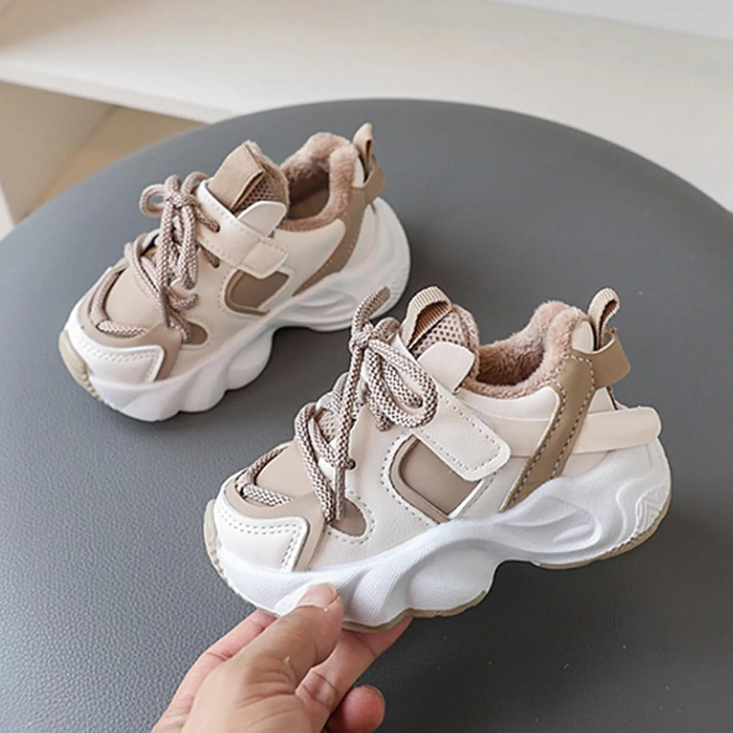 F??r Lined Winter Chunky Sneakers for Girls Kids Fashion Warm Cozy Fleece Lined Comfortable Outdoor Winter Boots