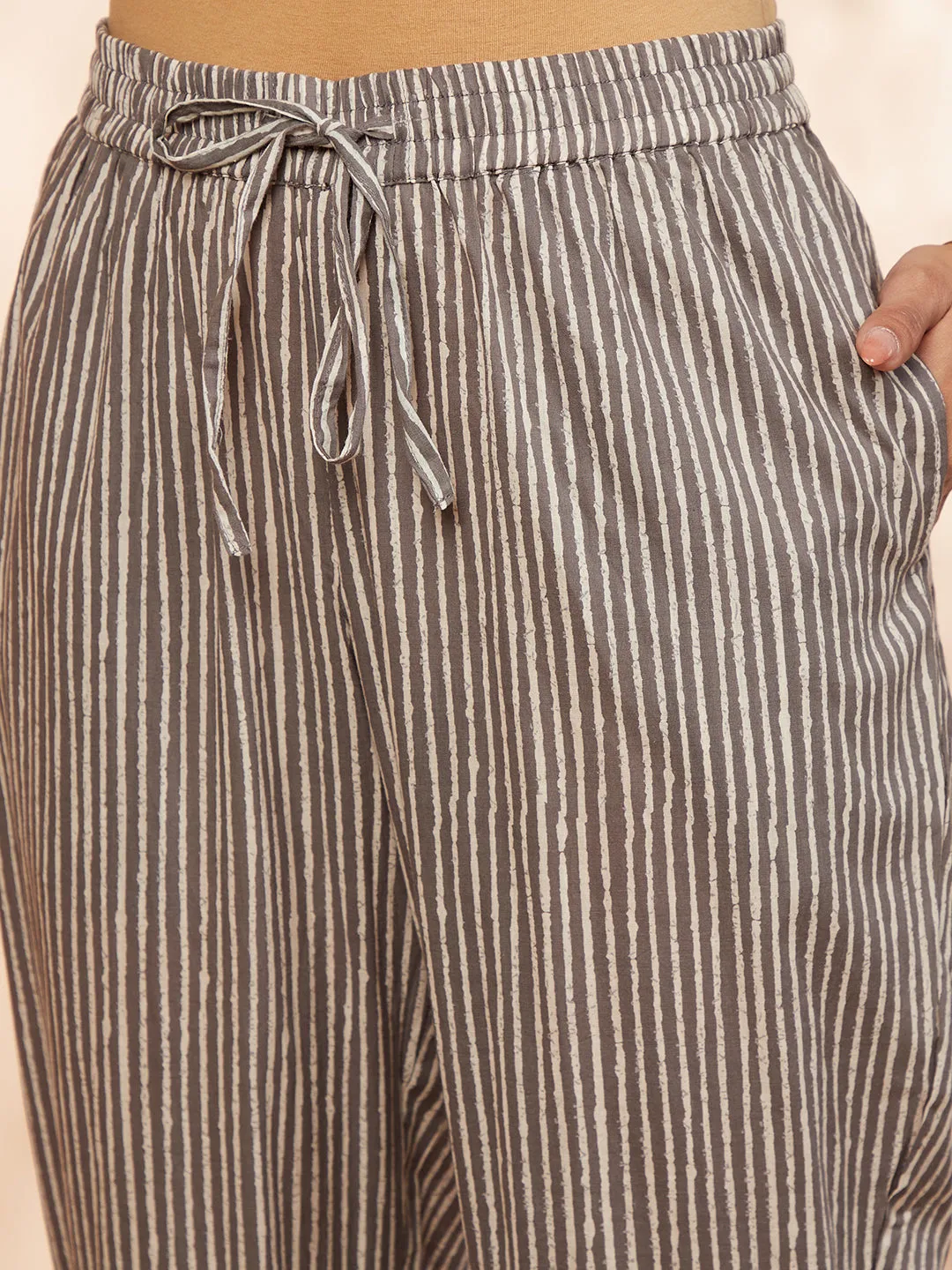 Grey Printed A-Line Kurta Set
