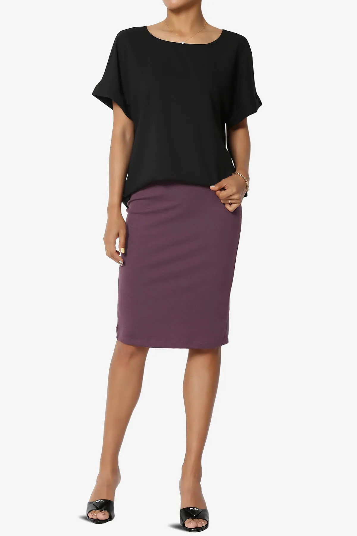 Hayle Soft Knit High Rise Midi Pencil Skirt