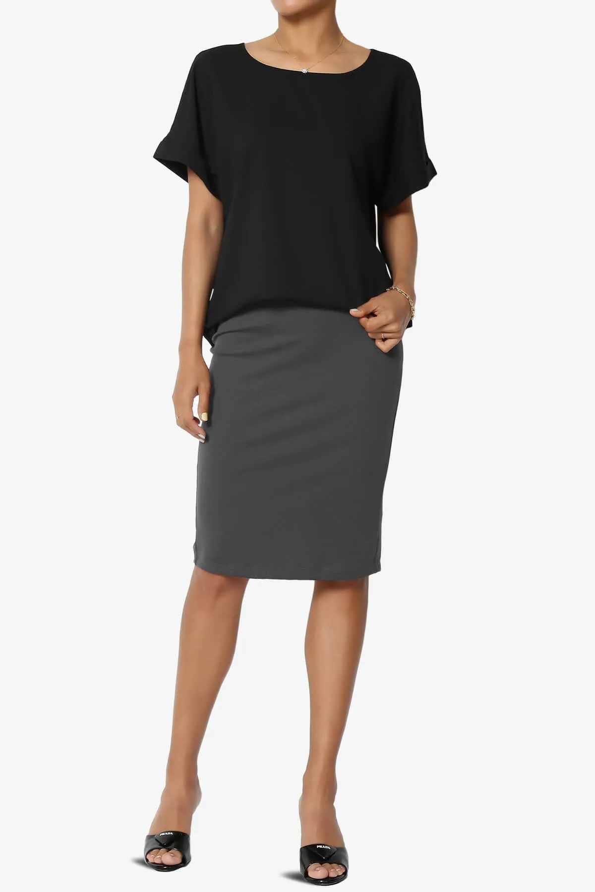 Hayle Soft Knit High Rise Midi Pencil Skirt