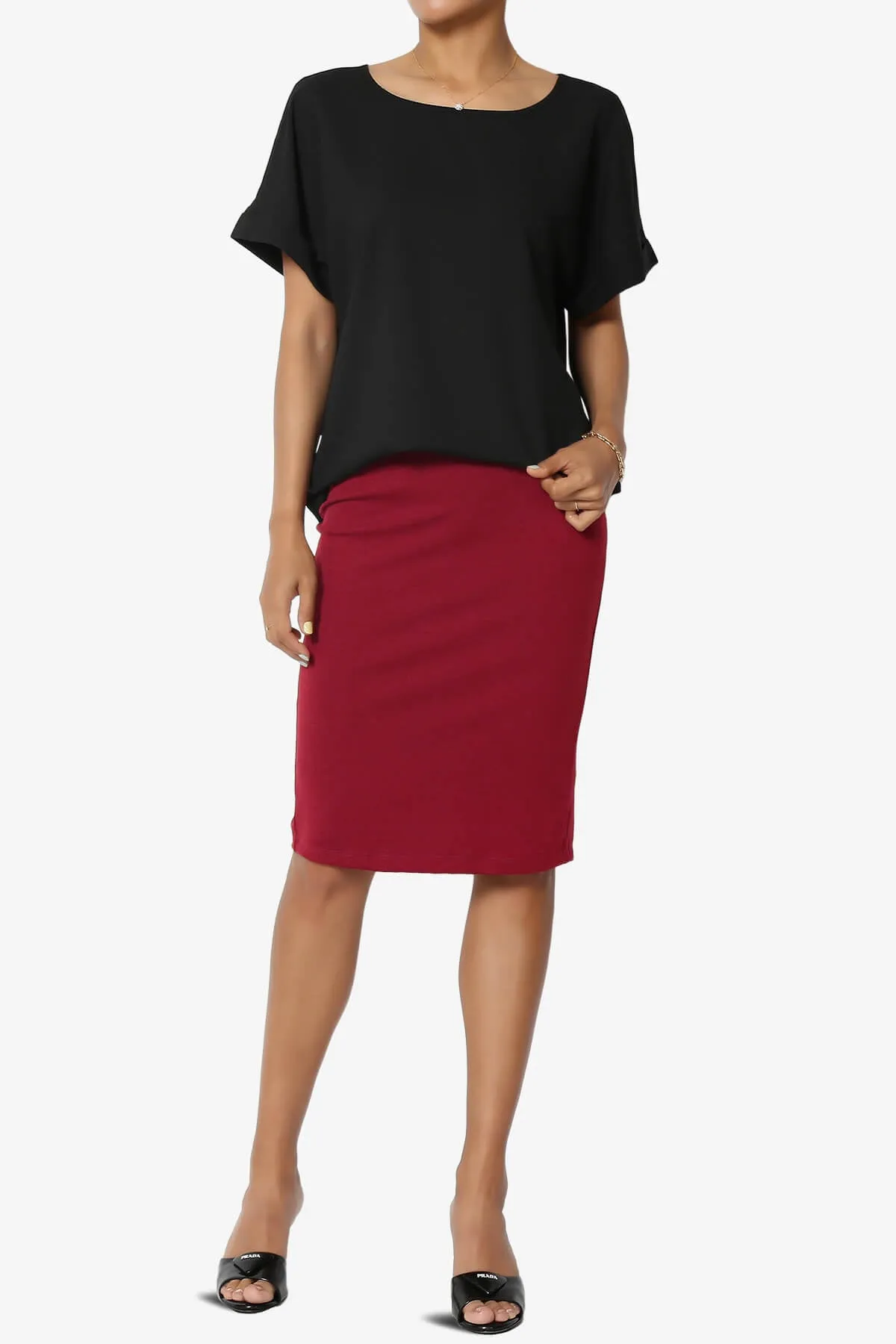 Hayle Soft Knit High Rise Midi Pencil Skirt