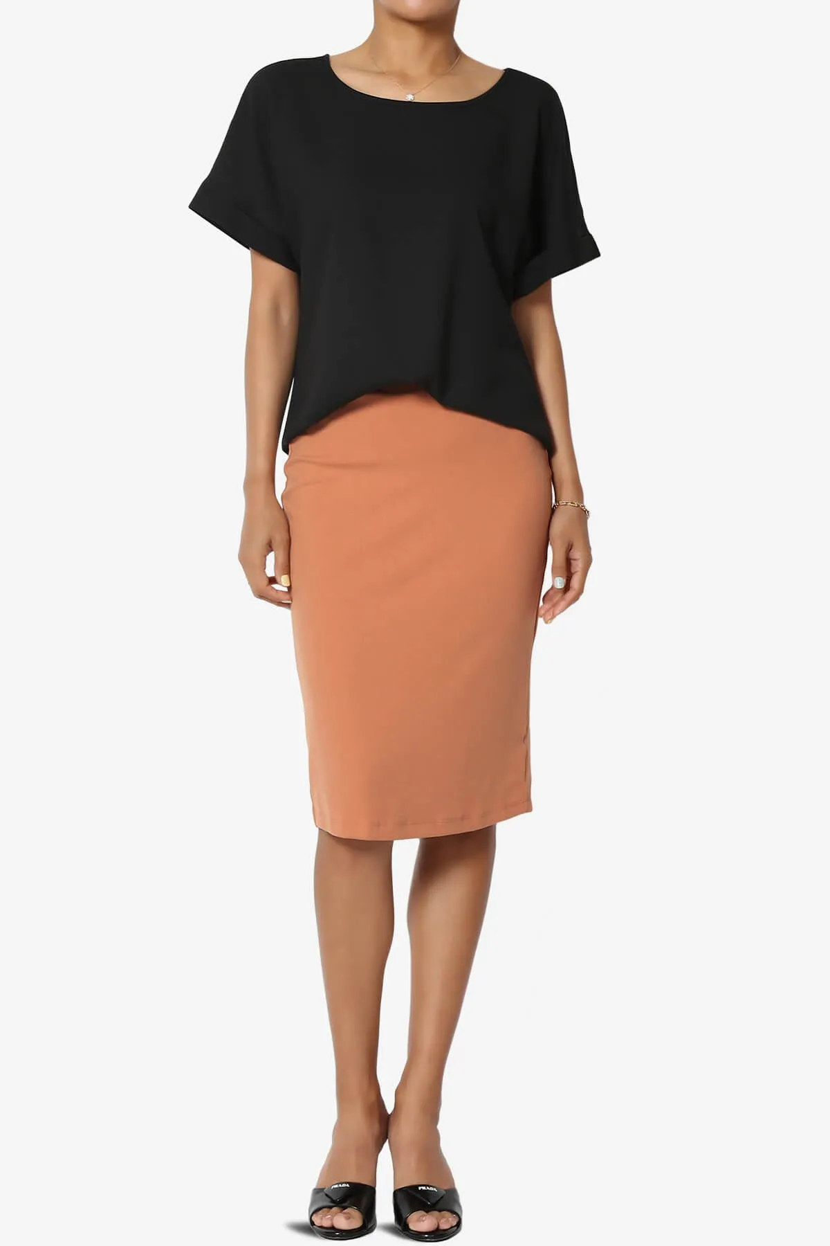 Hayle Soft Knit High Rise Midi Pencil Skirt