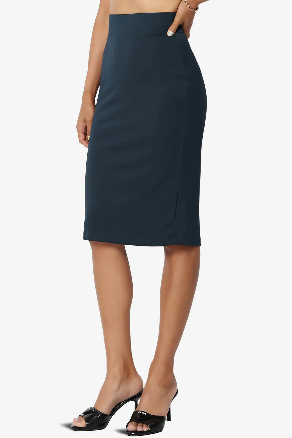 Hayle Soft Knit High Rise Midi Pencil Skirt
