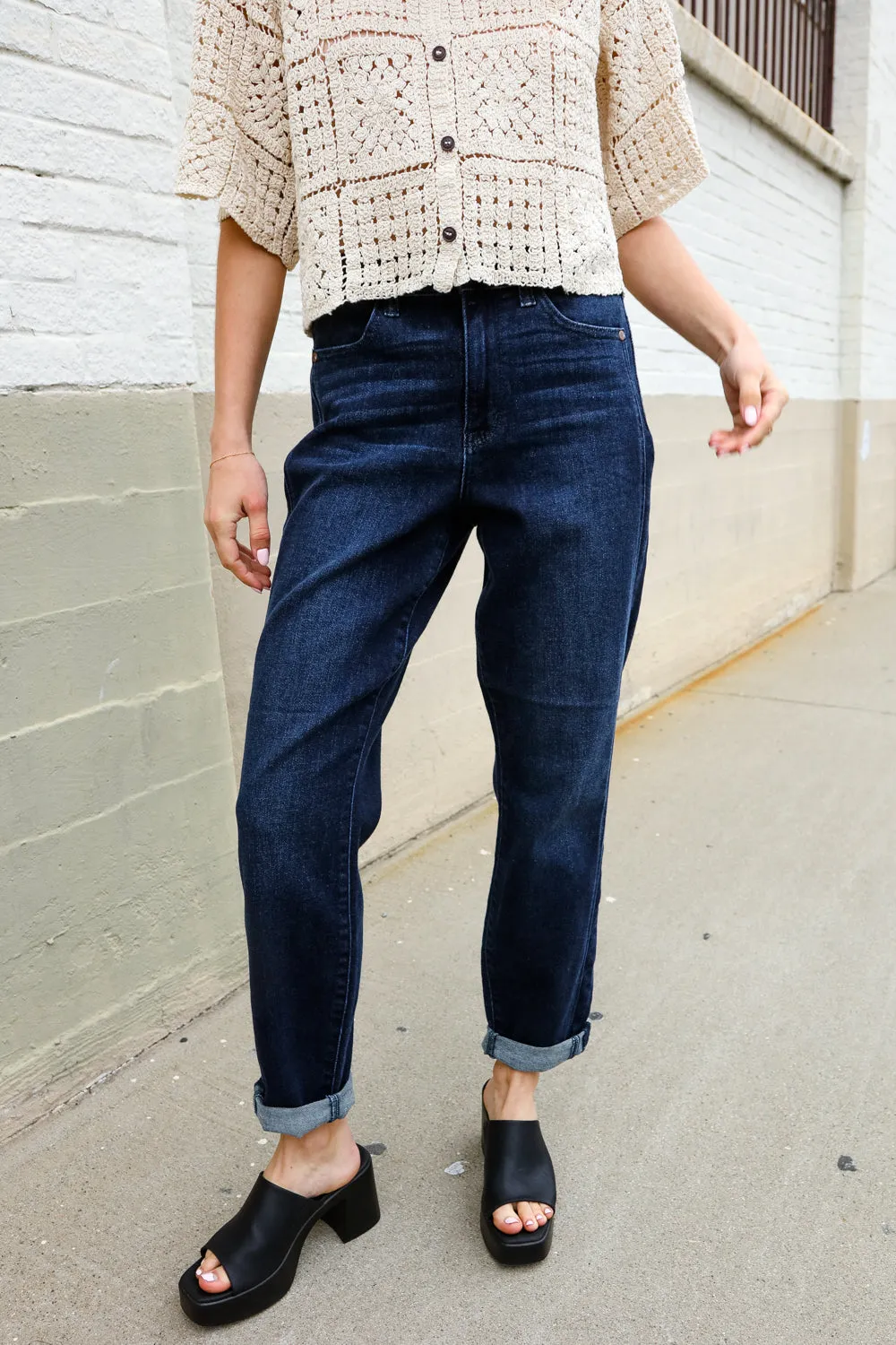 High-Rise Boyfriend Dark Wash Jeans