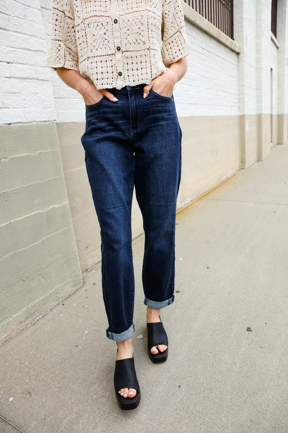 High-Rise Boyfriend Dark Wash Jeans