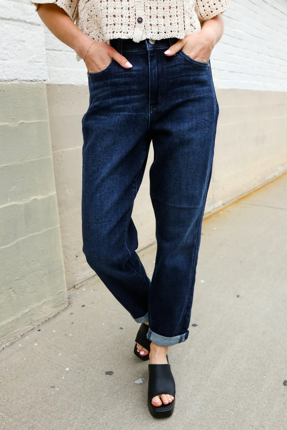High-Rise Boyfriend Dark Wash Jeans