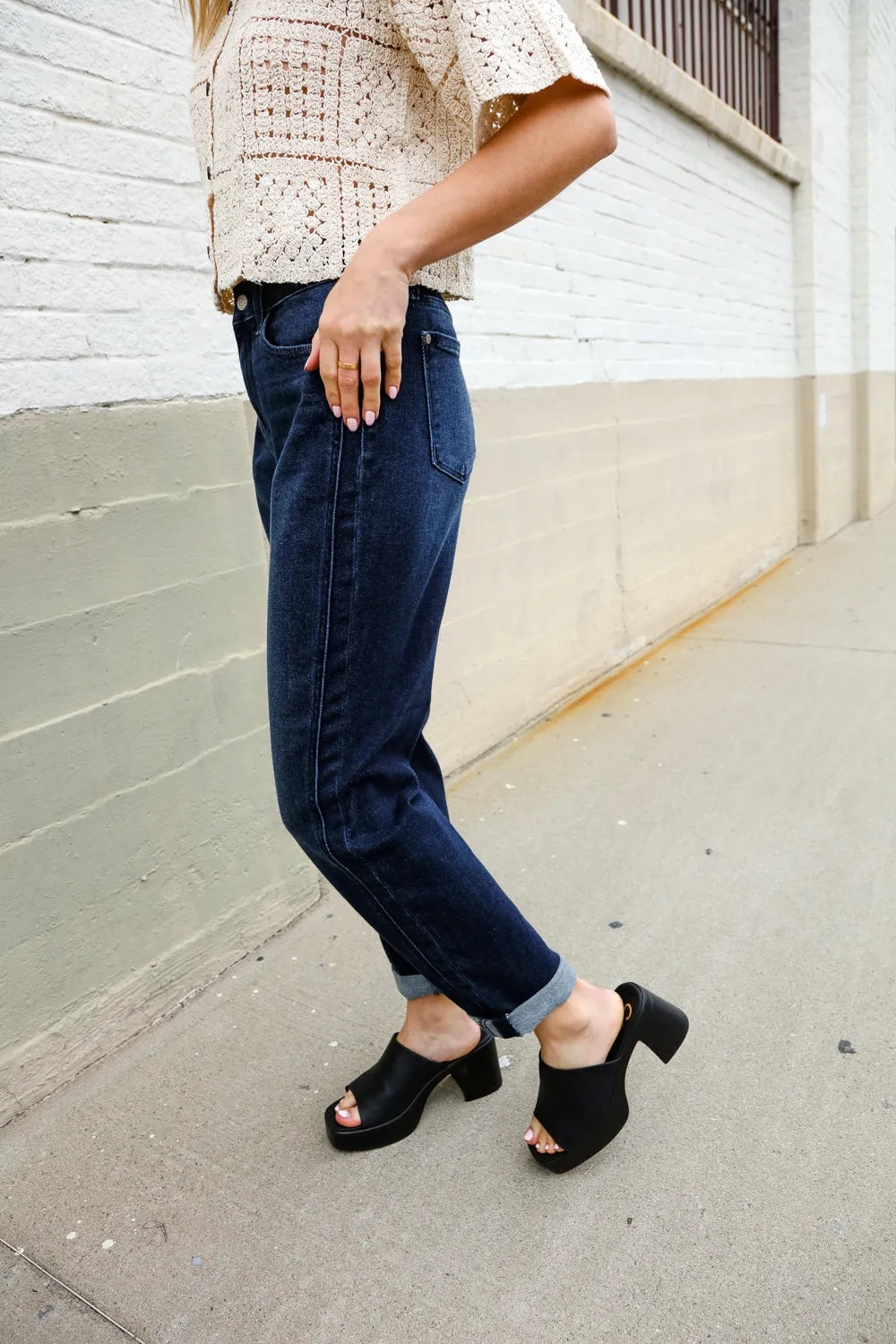 High-Rise Boyfriend Dark Wash Jeans