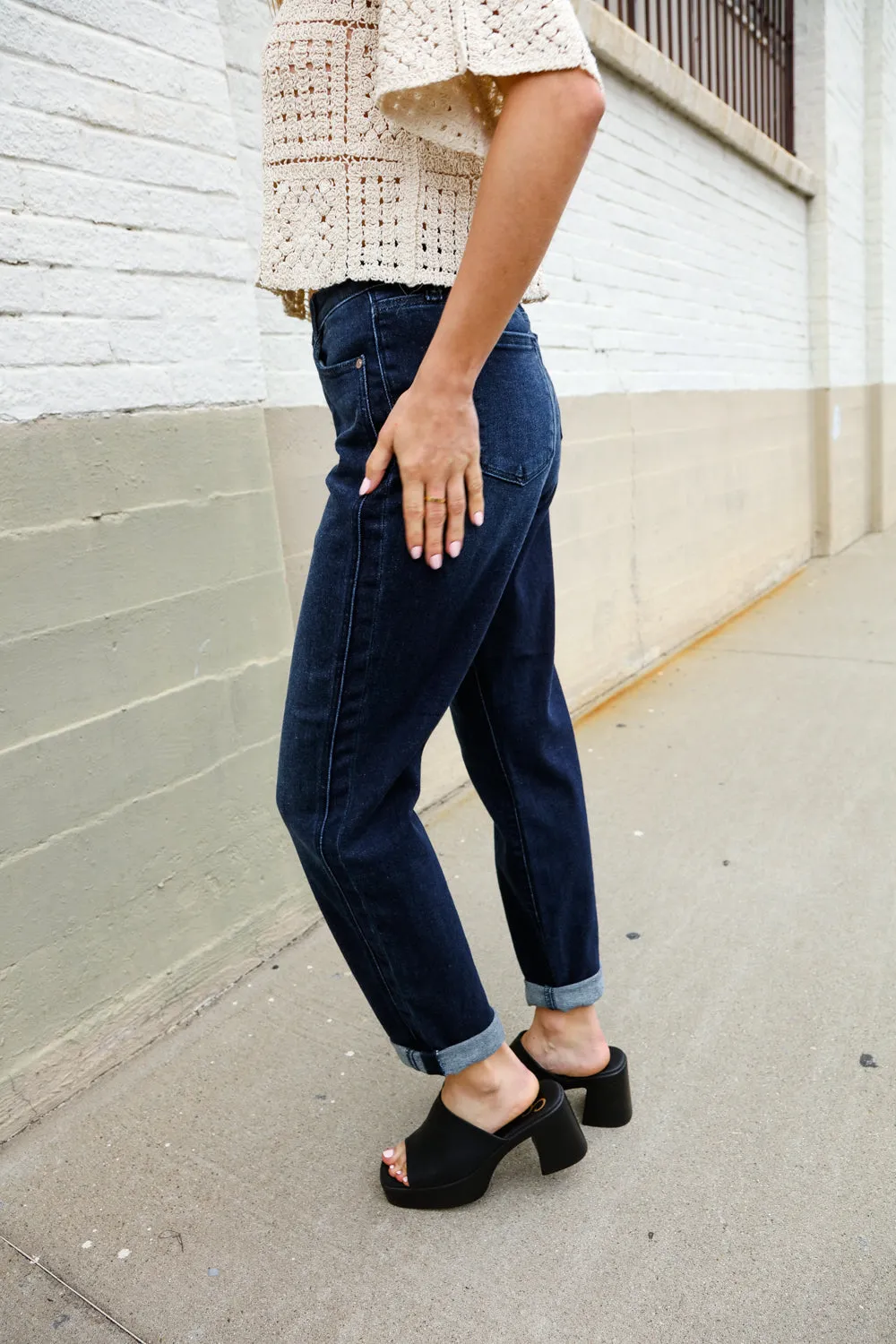 High-Rise Boyfriend Dark Wash Jeans