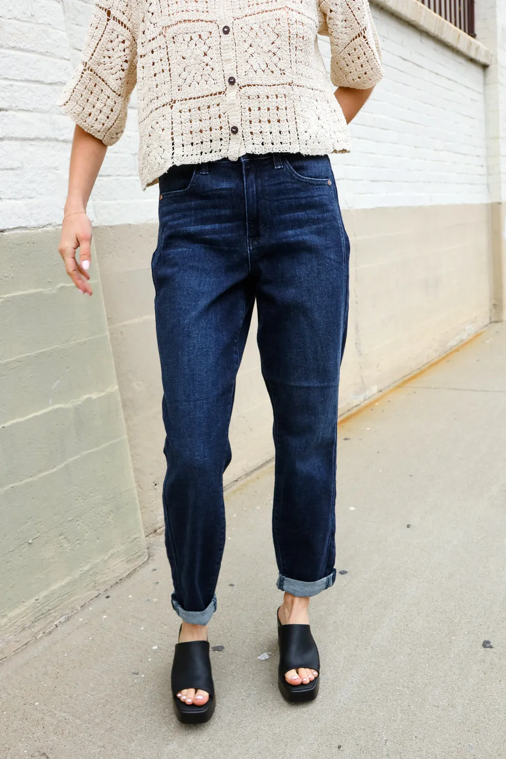 High-Rise Boyfriend Dark Wash Jeans