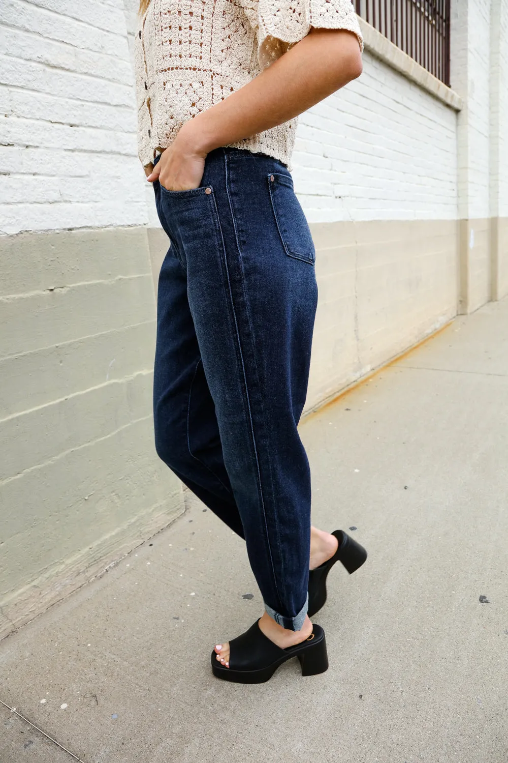 High-Rise Boyfriend Dark Wash Jeans