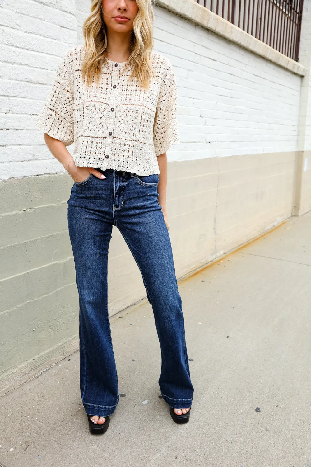 High-Rise Trouser Flare Dark Wash Denim Jeans
