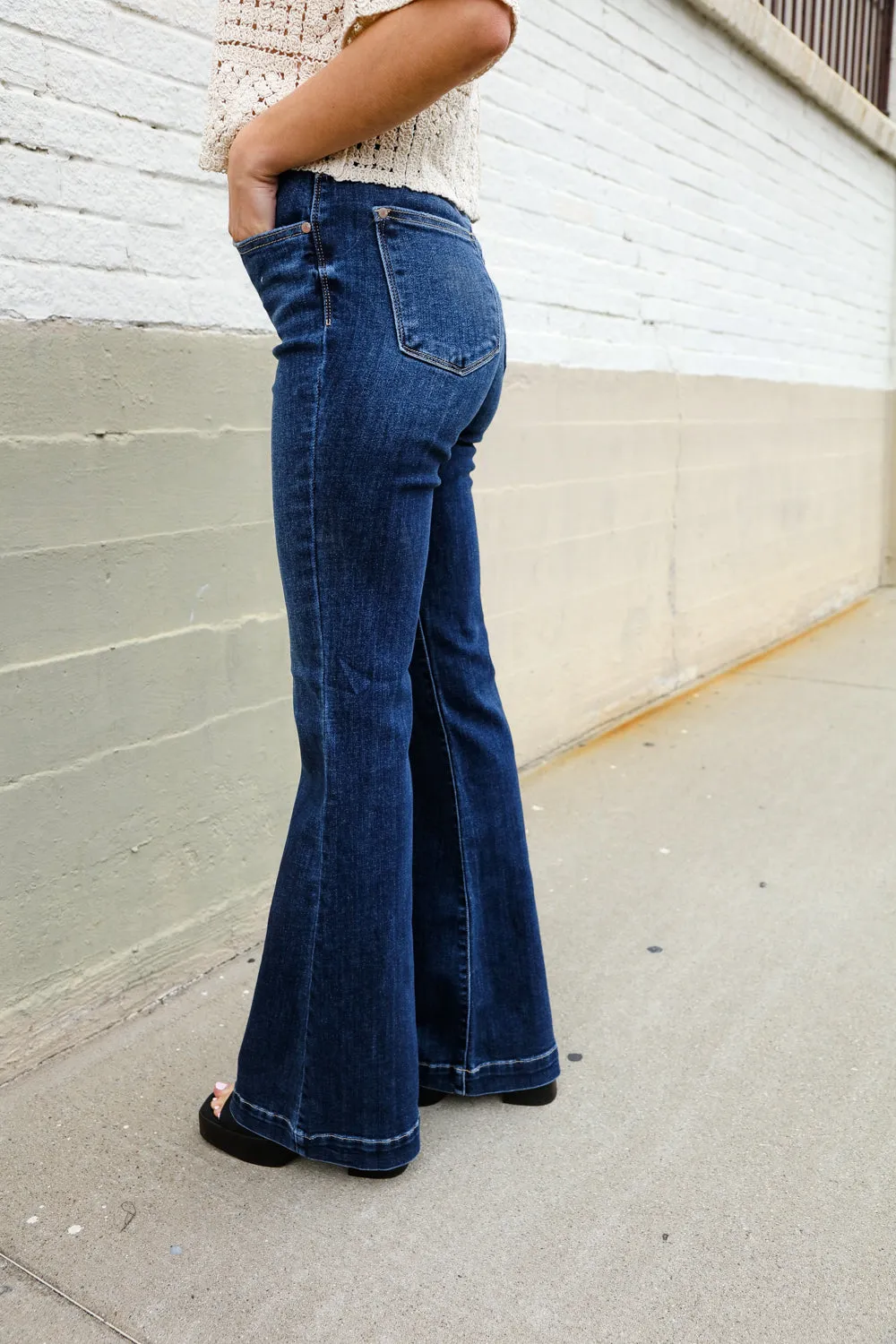 High-Rise Trouser Flare Dark Wash Denim Jeans