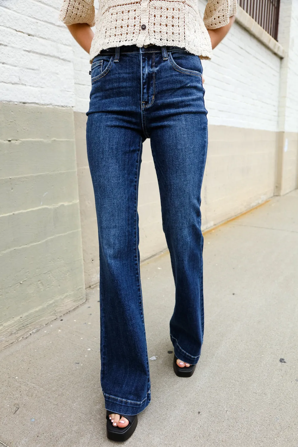 High-Rise Trouser Flare Dark Wash Denim Jeans
