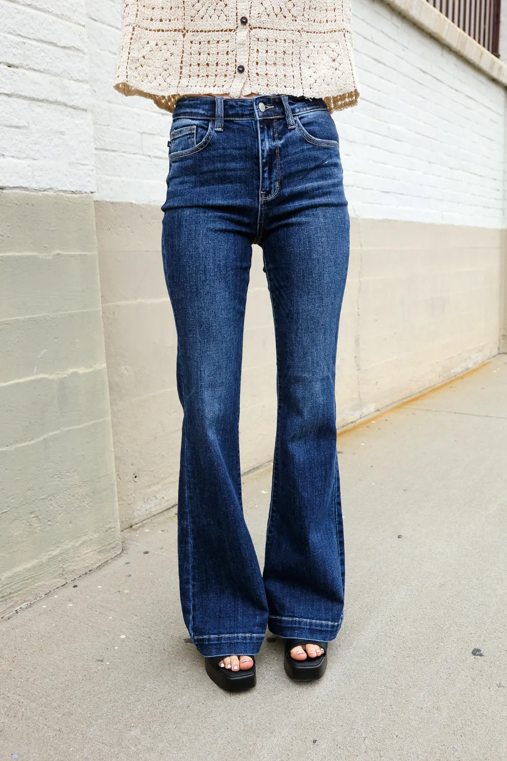 High-Rise Trouser Flare Dark Wash Denim Jeans