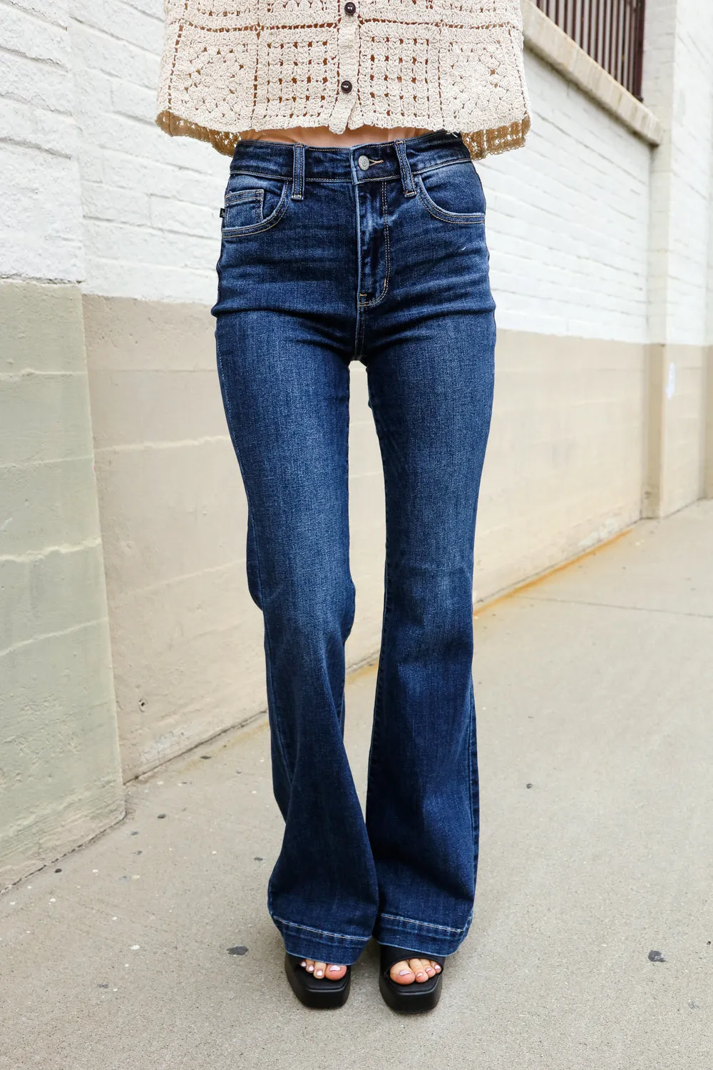 High-Rise Trouser Flare Dark Wash Denim Jeans
