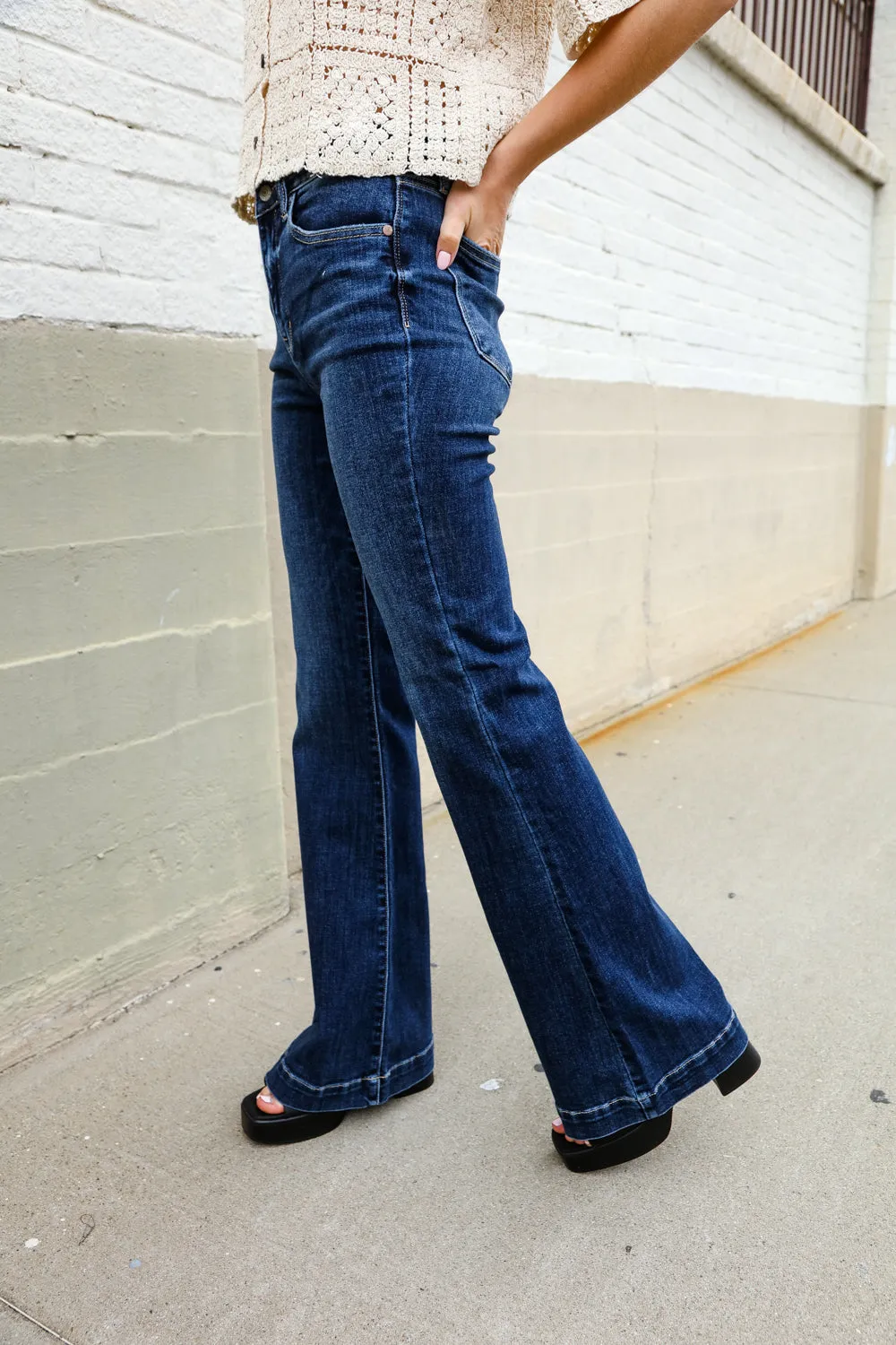 High-Rise Trouser Flare Dark Wash Denim Jeans