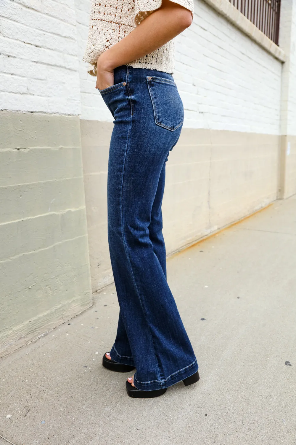High-Rise Trouser Flare Dark Wash Denim Jeans