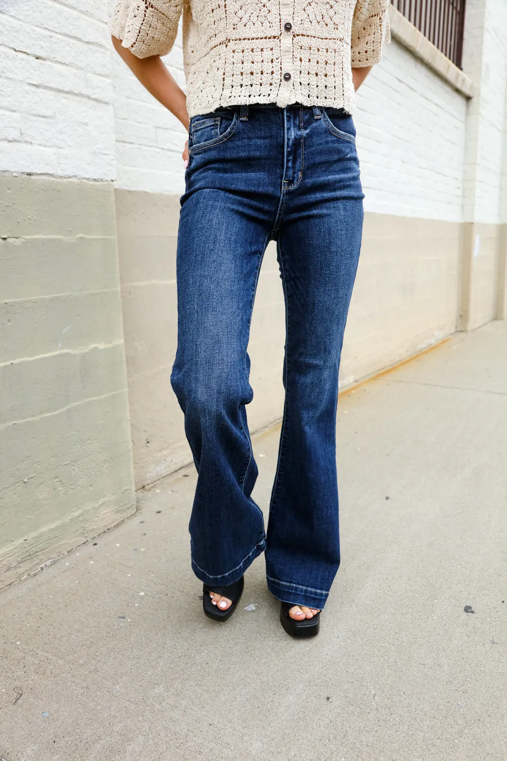 High-Rise Trouser Flare Dark Wash Denim Jeans