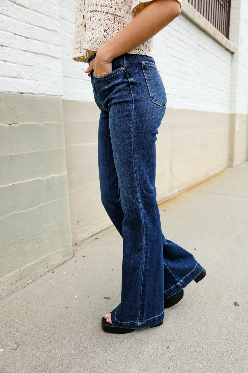 High-Rise Trouser Flare Dark Wash Denim Jeans