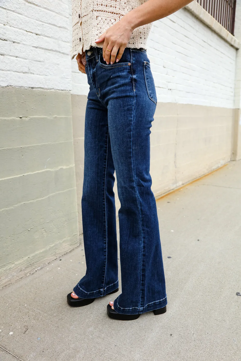 High-Rise Trouser Flare Dark Wash Denim Jeans