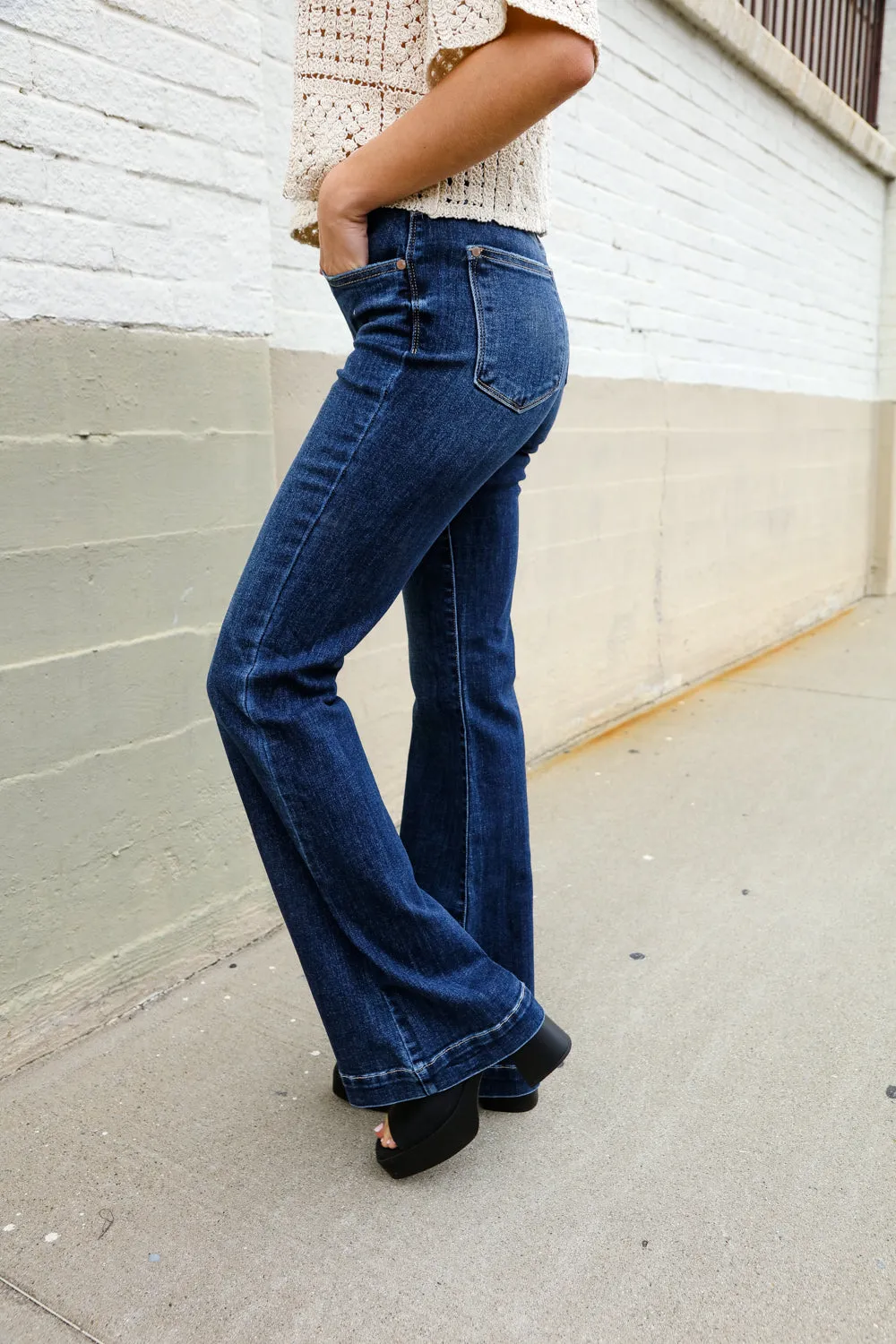 High-Rise Trouser Flare Dark Wash Denim Jeans