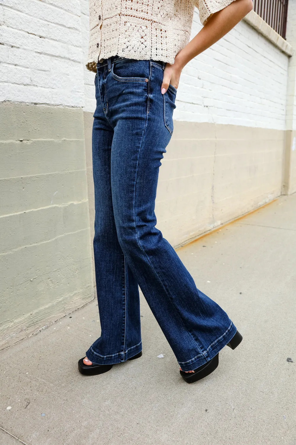 High-Rise Trouser Flare Dark Wash Denim Jeans