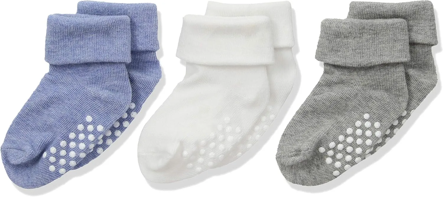 Jefferies Socks Unisex Baby Girl's Boy's Non-Skid Cotton Turn Cuff Socks 3 Pair Pack, Girl Multi, 3-12 Months US